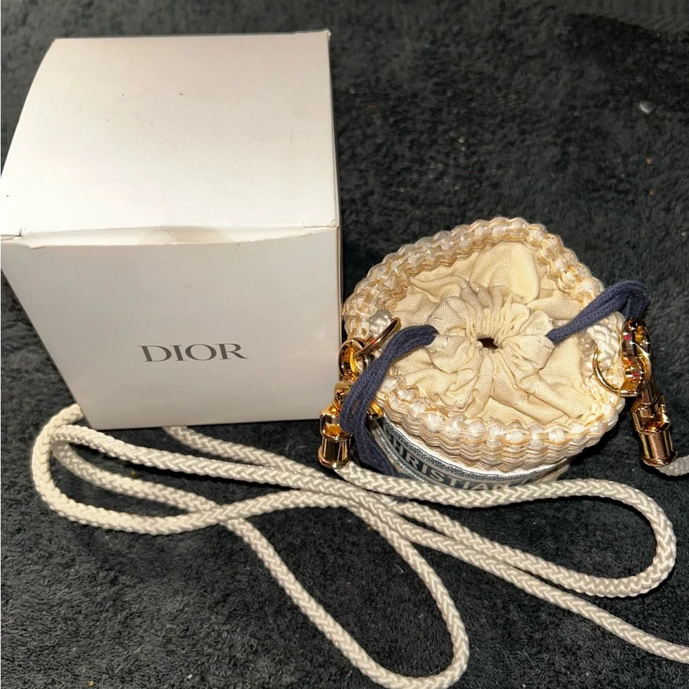 Dior Beige Woven Round Crossbody with Navy Logo Band and Pink Strap - Picture 2 of 2